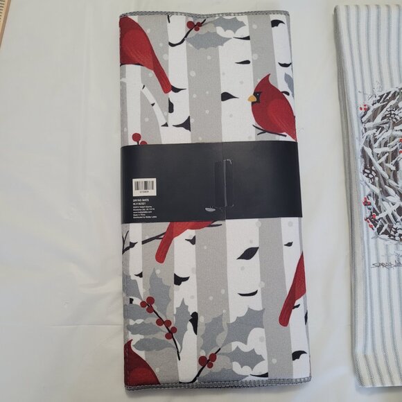 Cardinal Dish Towel NWT & Drying Mat NWT Winter Theme - Picture 9 of 15